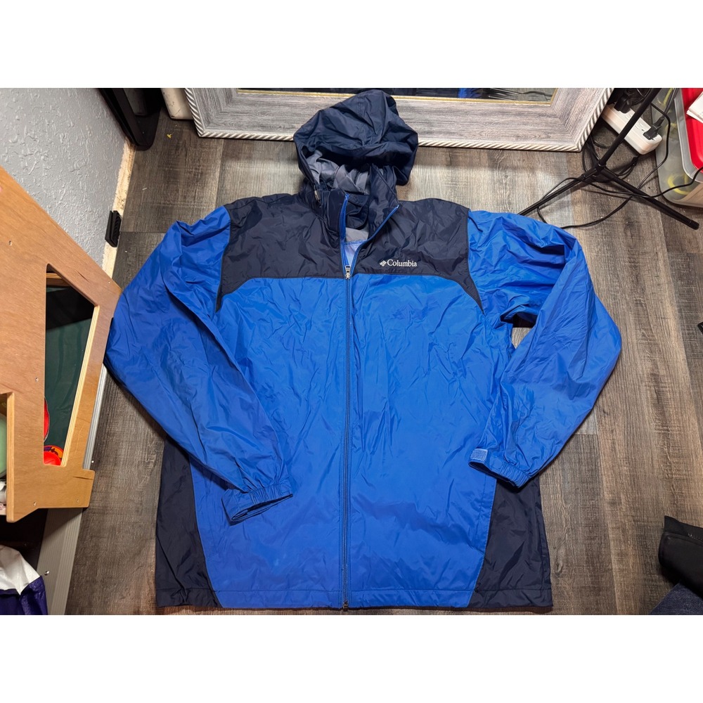 Columbia Mens Blue Colorblock Hooded Windbreaker Jacket Full Zip Large - Picture 1 of 5